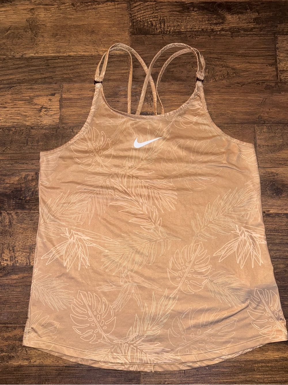 Nike Women's Tan Leaf-Print Dri-Fit Tank Top.
